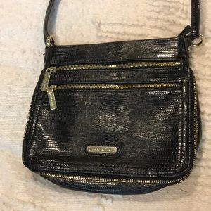 Anne Klein black mock snakeskin purse